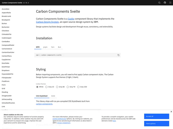 screenshot of Carbon Components Svelte