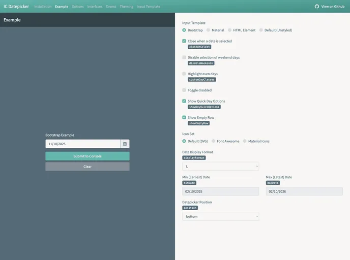 screenshot of Ic Datepicker
