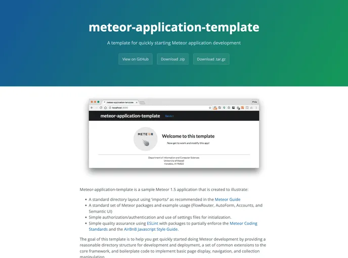 screenshot of Meteor Application Template