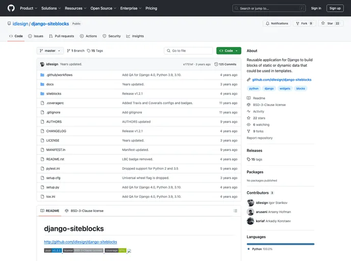 screenshot of Django Siteblocks