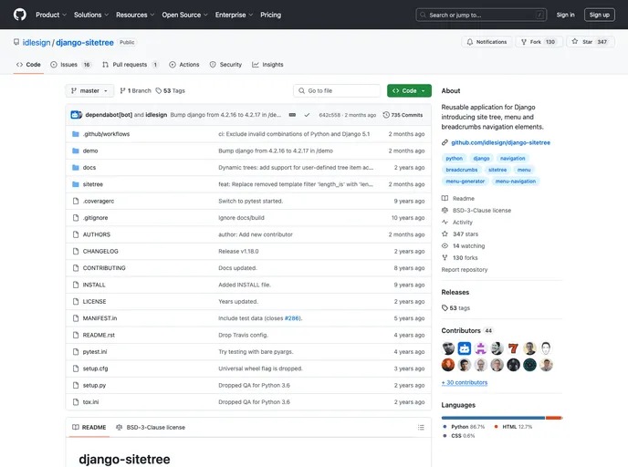 screenshot of Django Sitetree