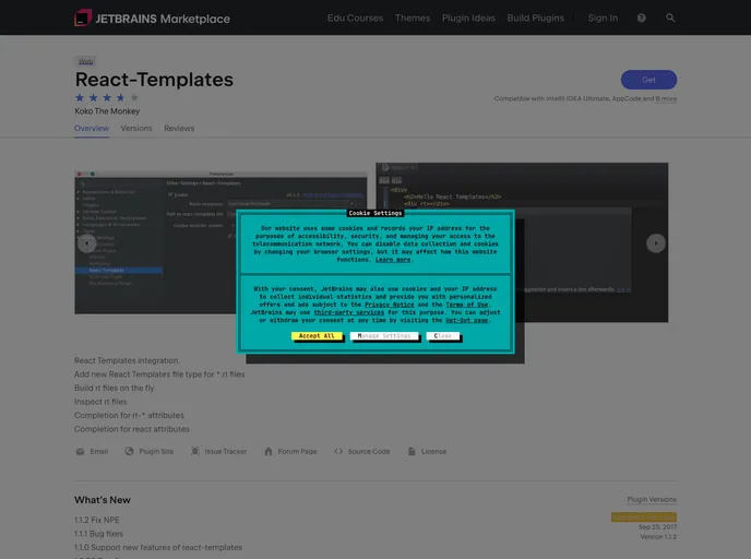 screenshot of React Templates Plugin