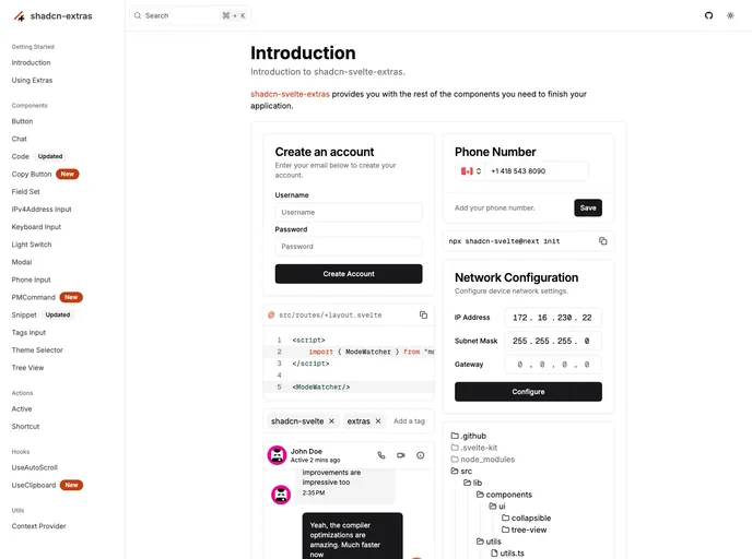 screenshot of Shadcn Svelte Extras