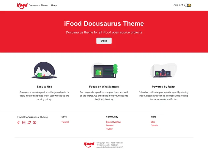 screenshot of Ifood Docusaurus Theme