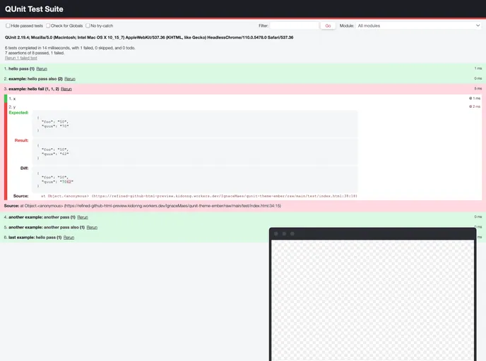 screenshot of Qunit Theme Ember
