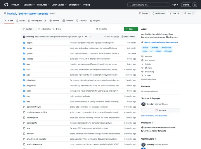 screenshot of Python Starter Template