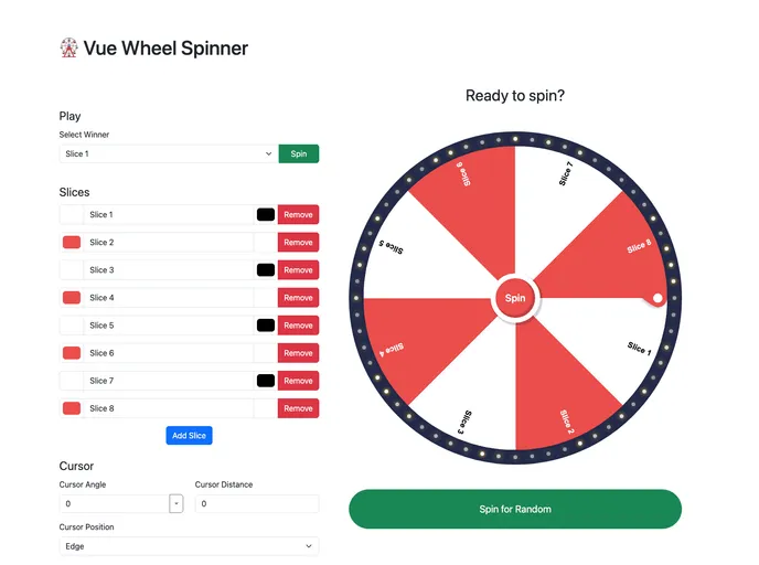screenshot of Vue Wheel Spinner