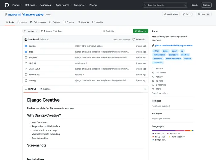 screenshot of Django Creative
