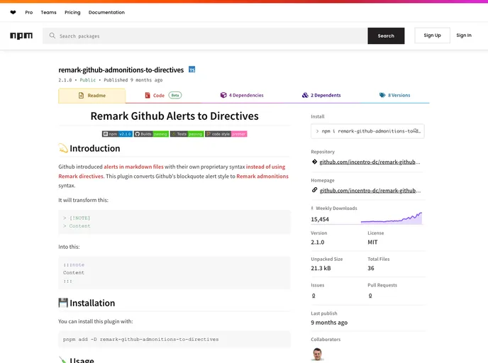 screenshot of Remark Github Admonitions To Directives