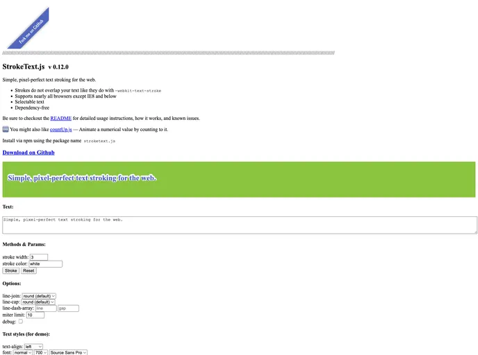 screenshot of StrokeText.js