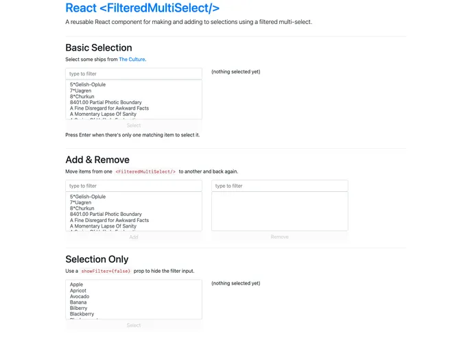 React Filtered Multiselect screenshot