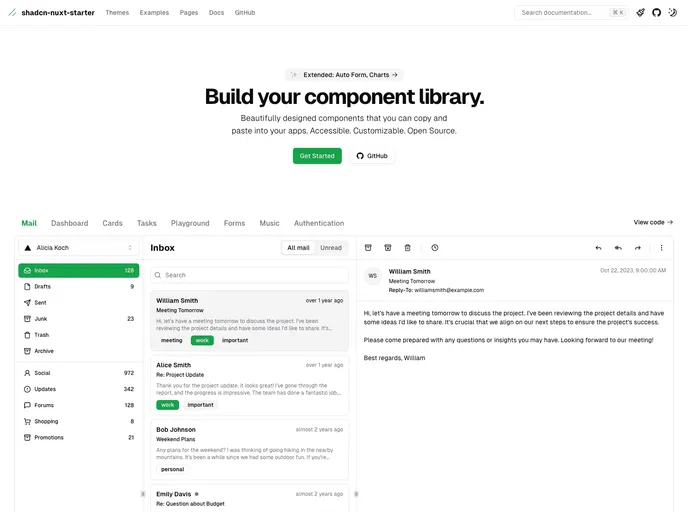 screenshot of Shadcn Nuxt Starter