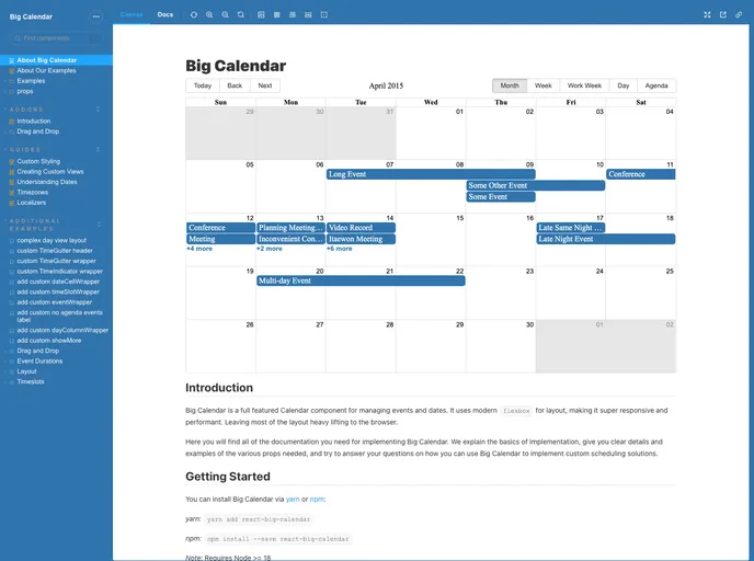 screenshot of React Big Calendar