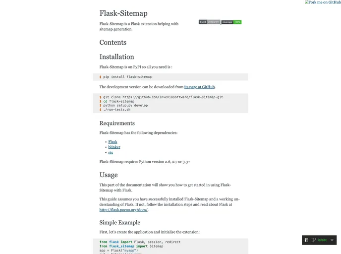 screenshot of Flask Sitemap