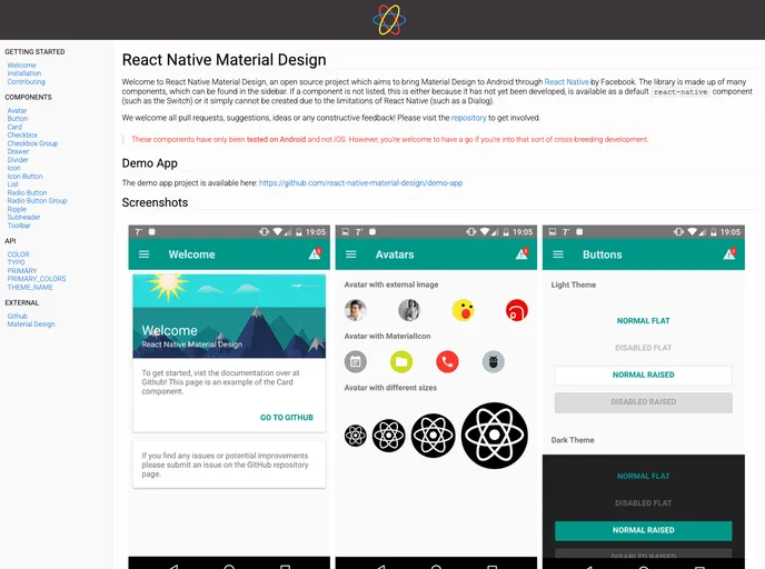 screenshot of React Native Material Design