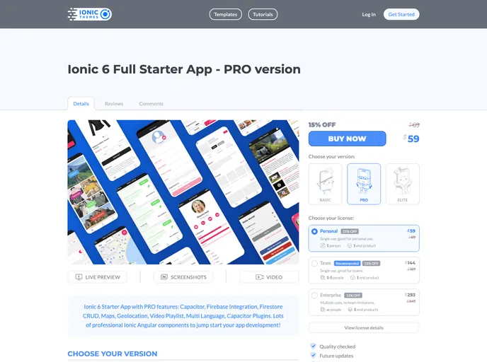 screenshot of Ionic6 Starter App