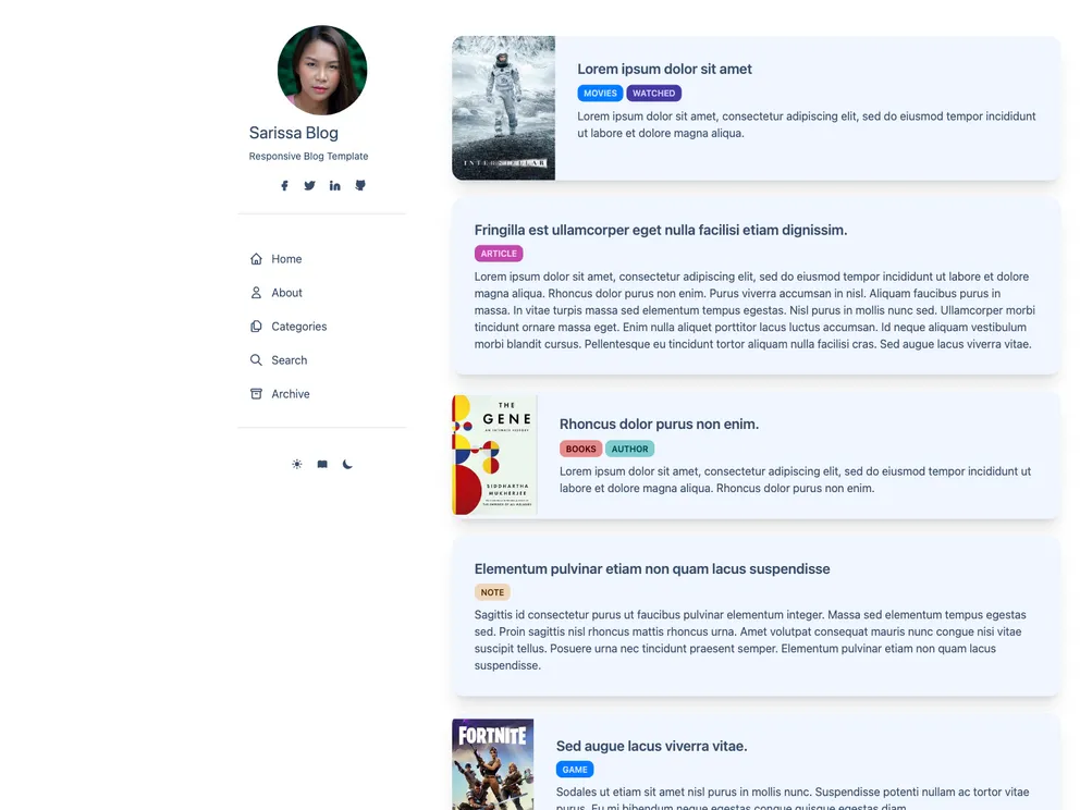 screenshot of SarissaPersonalBlog