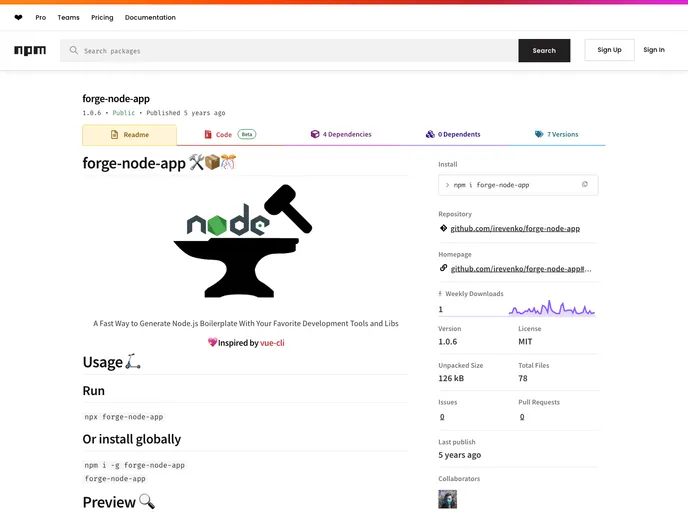 screenshot of Forge Node App