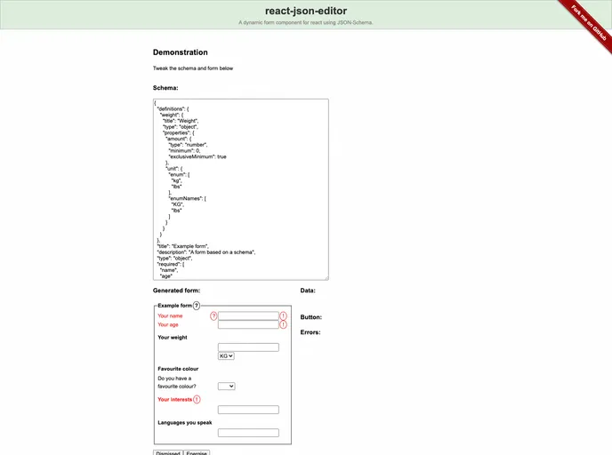 React Json Editor screenshot