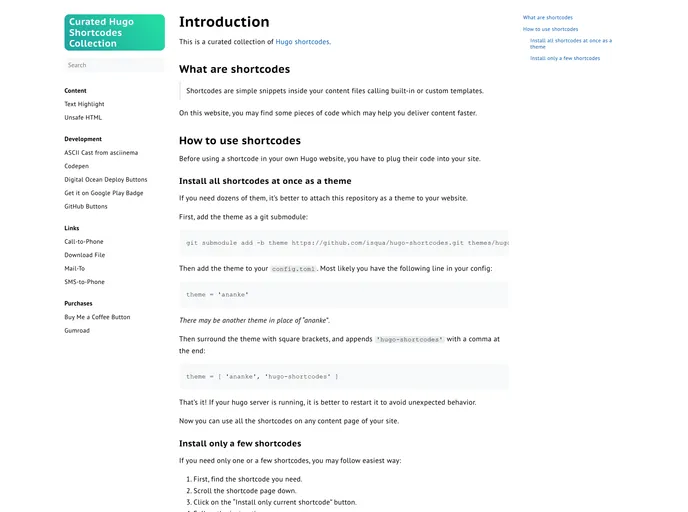 screenshot of Hugo Shortcodes