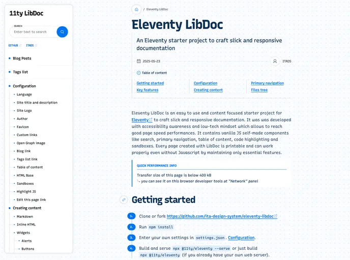 screenshot of Eleventy Libdoc