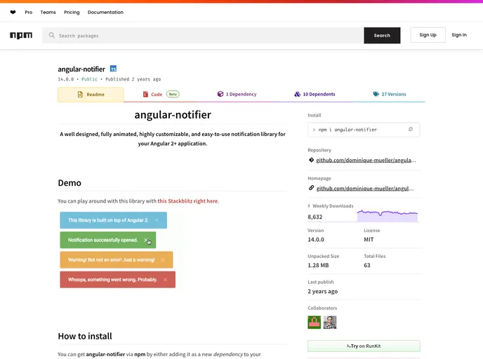 screenshot of Angular Notifier