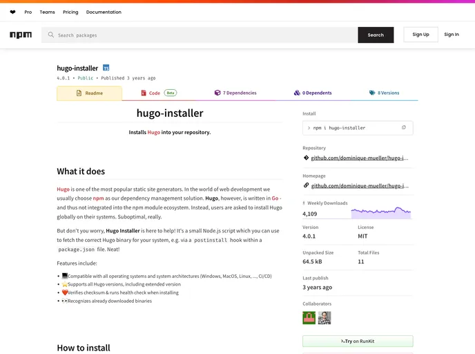 screenshot of Hugo Installer