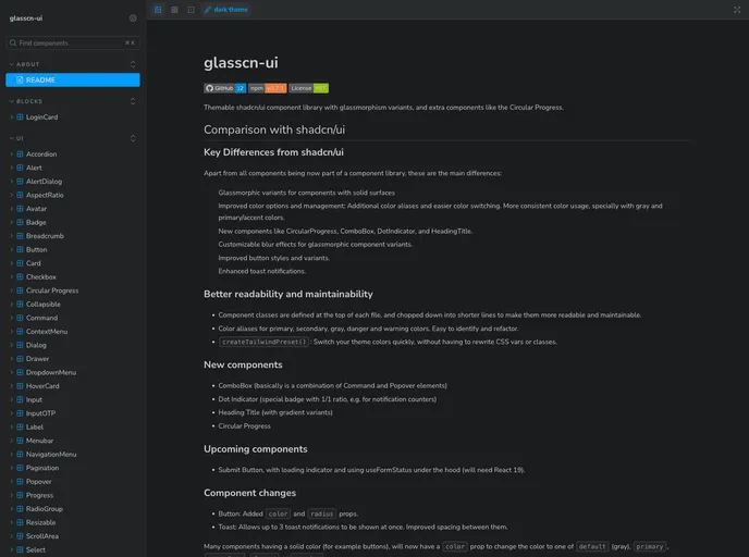 screenshot of Glasscn UI