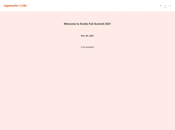 screenshot of Typesafe I18n Demo Sveltekit Jsdoc