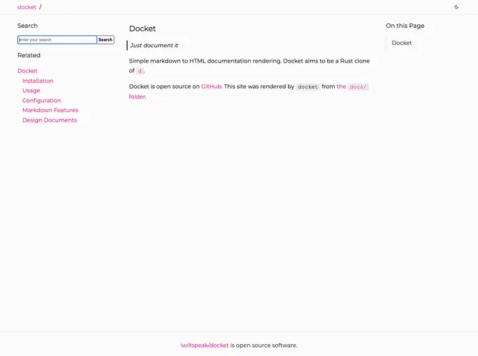 screenshot of Docket