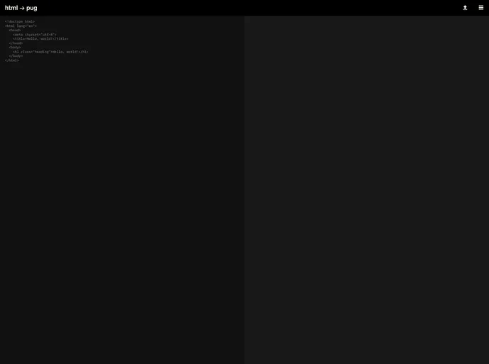 screenshot of Html2pug