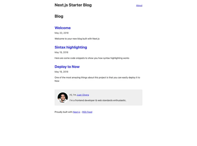 screenshot of Nextjs Blog Starter