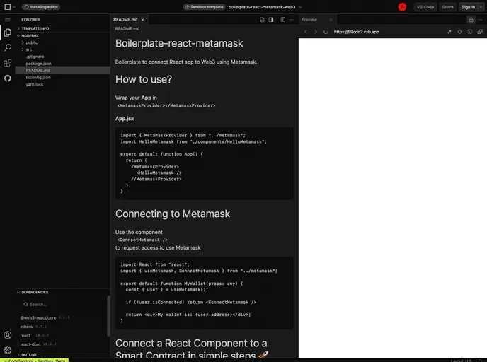 Boilerplate React Metamask screenshot