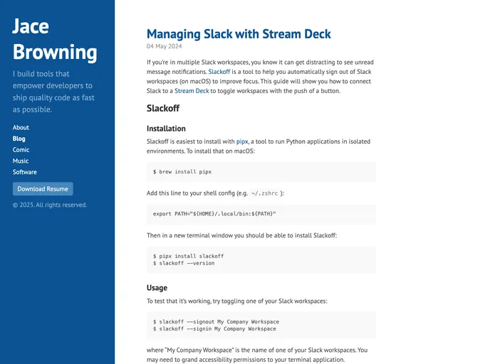 screenshot of Jacebrowning.info
