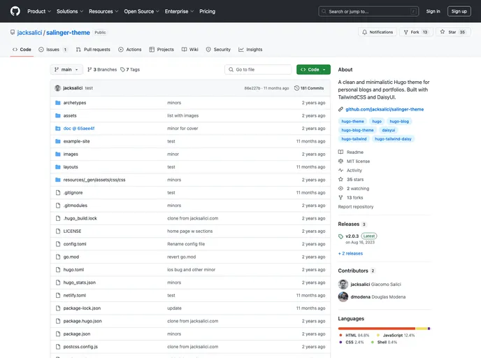 screenshot of Salinger Theme