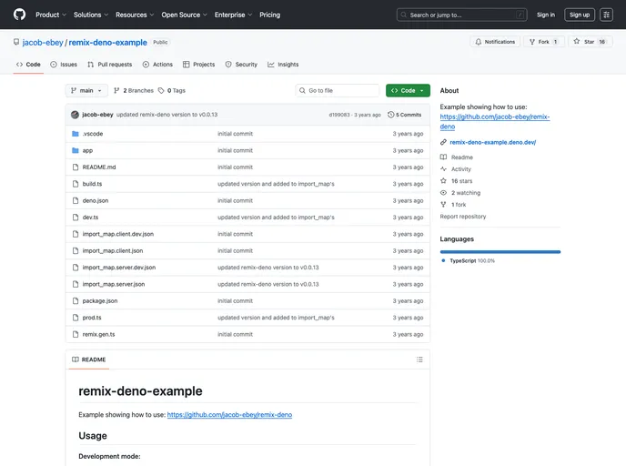 screenshot of Remix Deno
