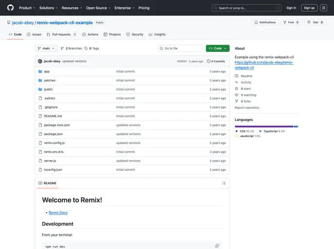 screenshot of Remix Webpack Cli