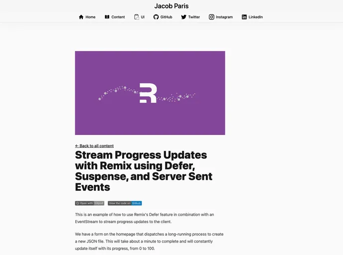 screenshot of Remix Defer Streaming Progress