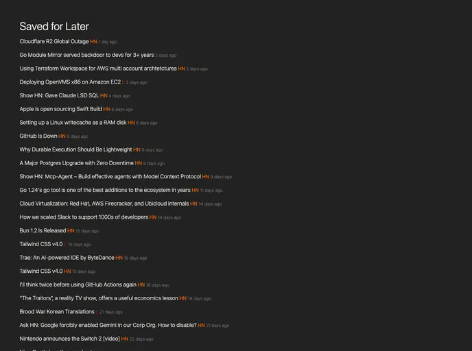 screenshot of Saved For Later