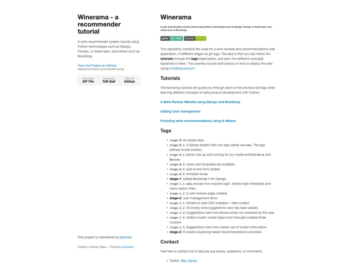 screenshot of Winerama Recommender Tutorial