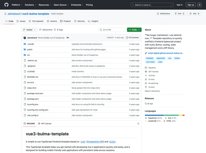 screenshot of Vue Bulma Template