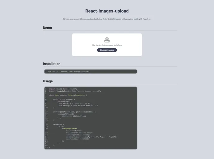 screenshot of React Images Upload