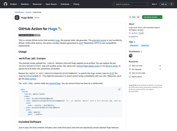 screenshot of Hugo Build Action