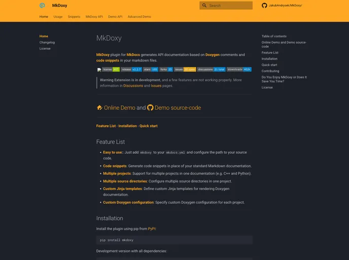 screenshot of MkDoxy