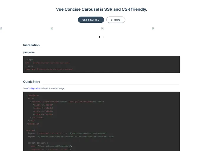 screenshot of Vue Concise Carousel