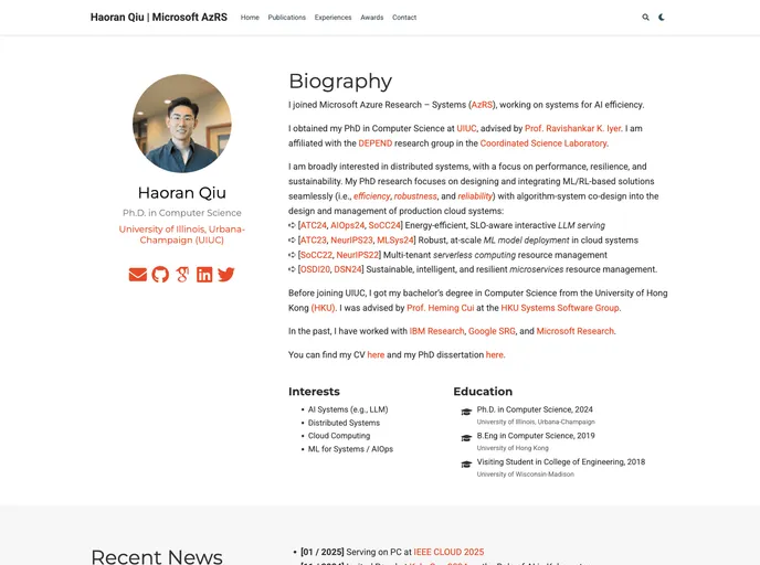 screenshot of James QiuHaoran.github.io