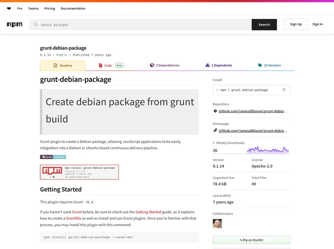 screenshot of Grunt Debian Package