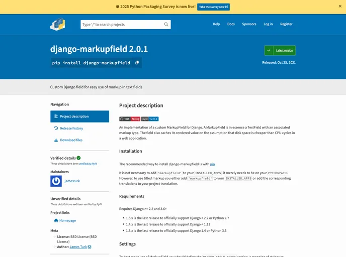 screenshot of Django Markupfield