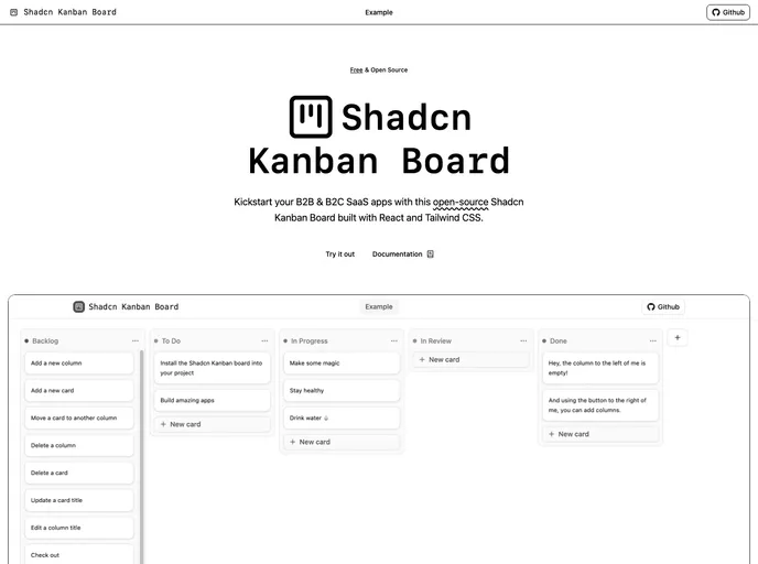 Shadcn Kanban Board screenshot