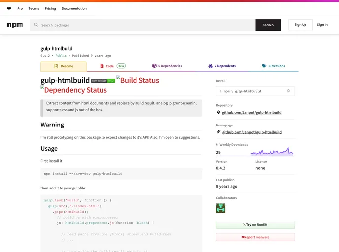 screenshot of Gulp Htmlbuild
